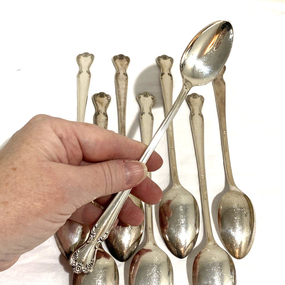Silver iced tea spoons (8) Rogers Daybreak pattern vintage 1952 classic flatware - Picture 9 of 10